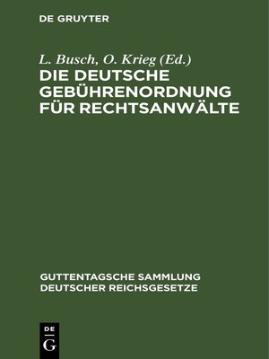 cover image of Die Deutsche Gebührenordnung für Rechtsanwälte